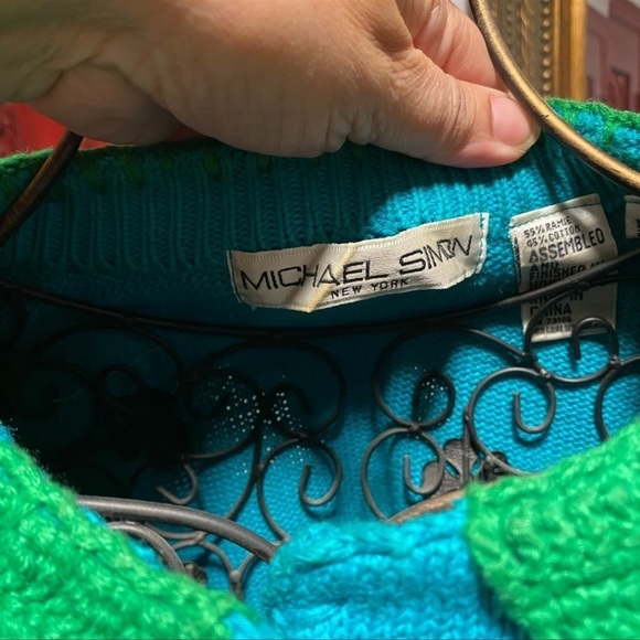 Vintage embroidered Michael Simon sweater cardigan beaded lobster designer rare - Picture 3 of 15